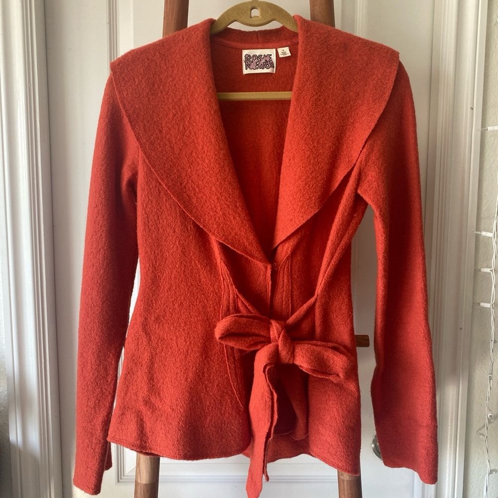Burnt orange/persimmon color wrap sweater